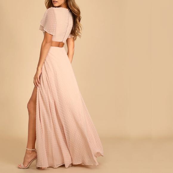 Lulus Deep in My Heart Blush Swiss Dot Cutout Maxi Dress Pink Formal Gown Large - Picture 3 of 13